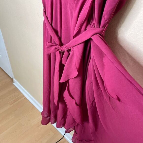 Lane Bryant Dress Womens 22 Maroon V-Neck Ruffled Sleeveless Solid - Picture 6 of 13